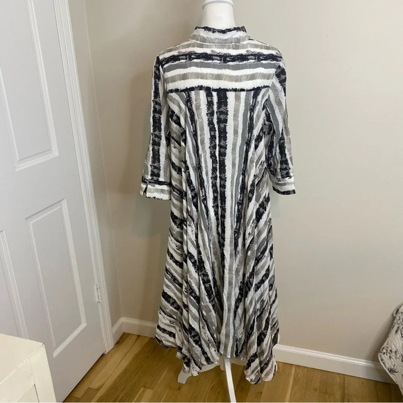 PATRIZIA LUCA Women’s Three Quarter High Low Striped Print Shirt Dress in Size L - Picture 9 of 13